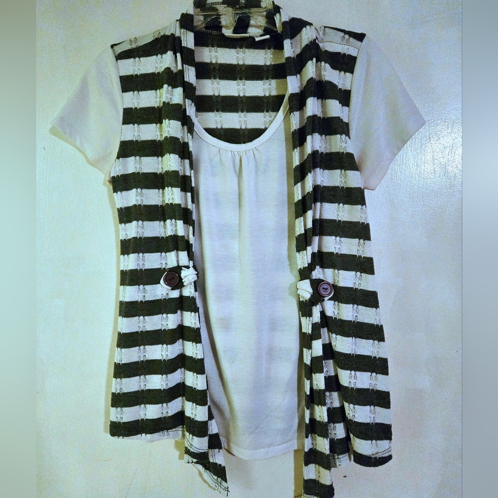 Cato Black and White Striped Tunic Top